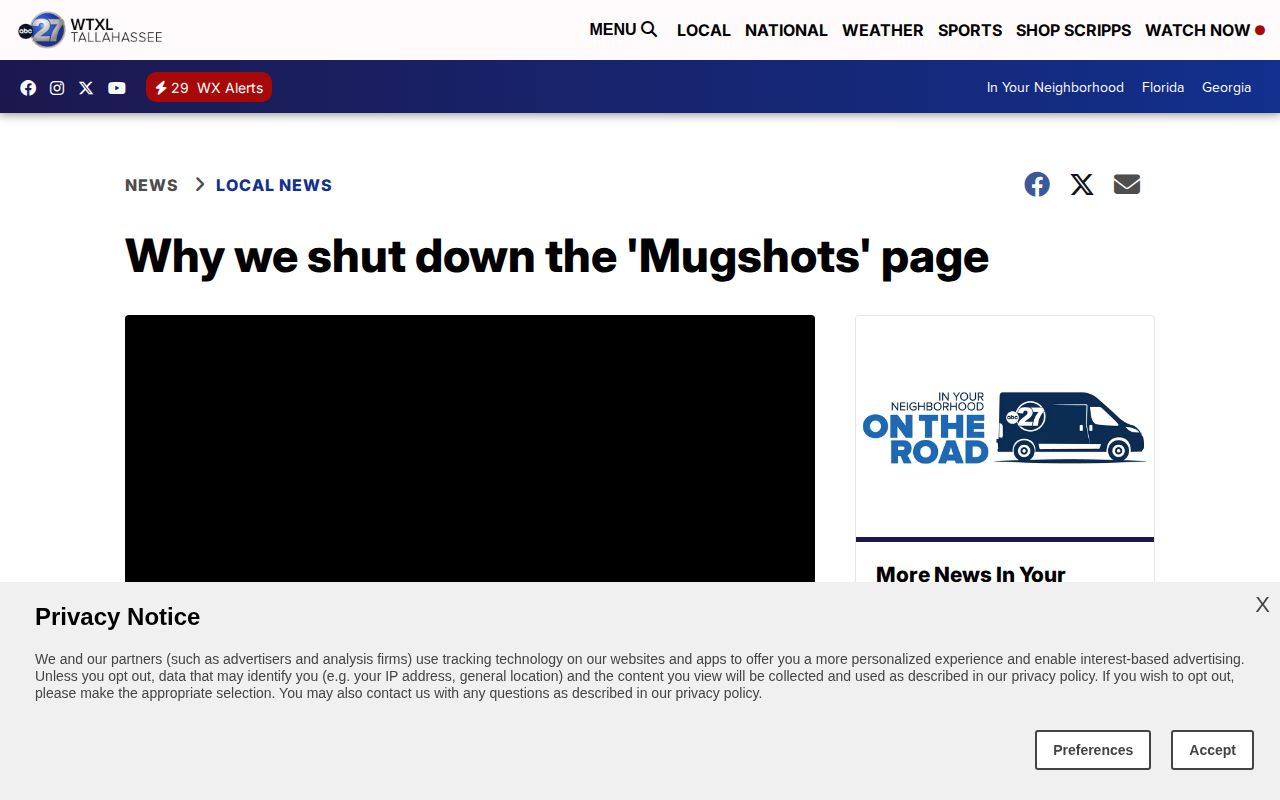 Echols County regional news policy on arrest-record mugshot publication