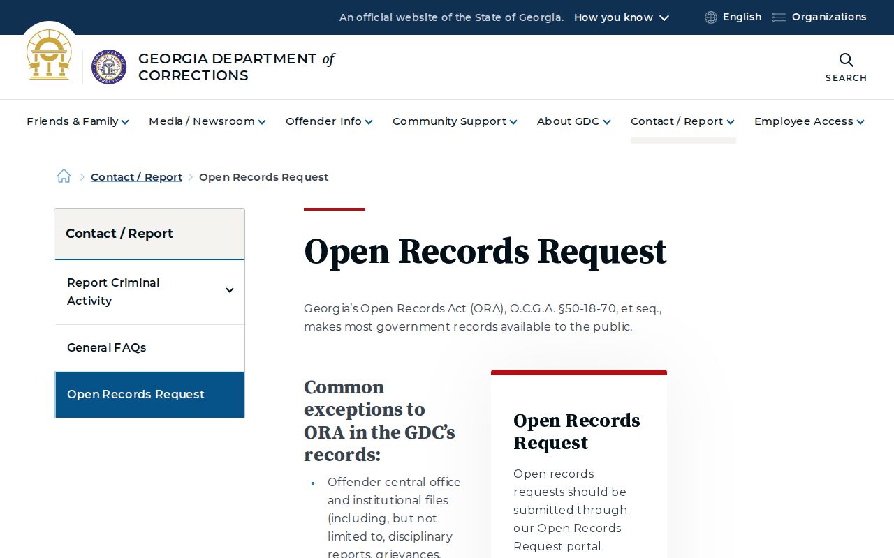 Georgia Department of Corrections records request for an offender photograph