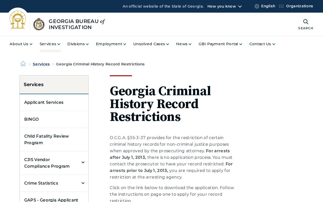 Georgia record restriction instructions for an Echols County arrest record