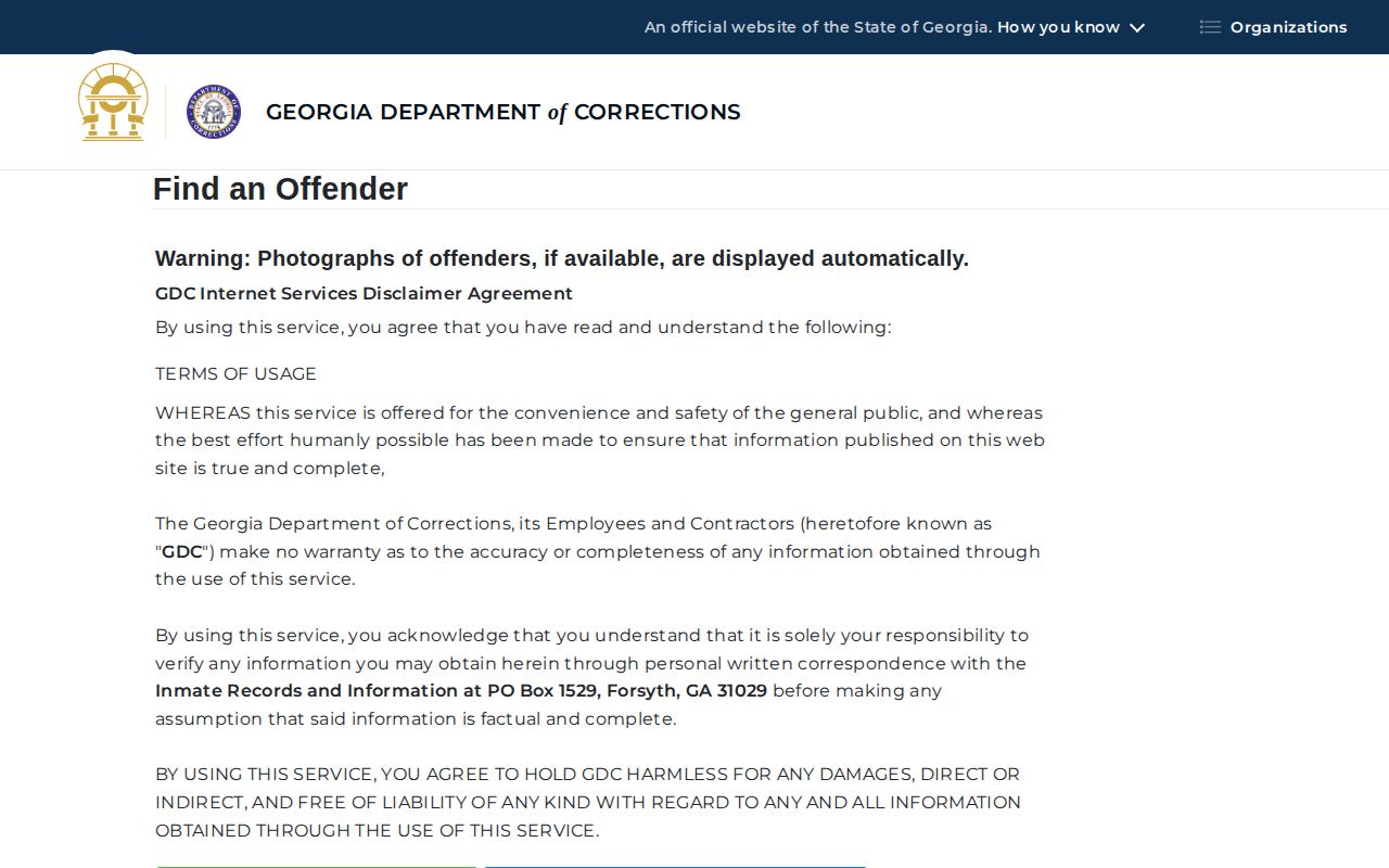 Georgia Department of Corrections offender search for an Echols County state prisoner