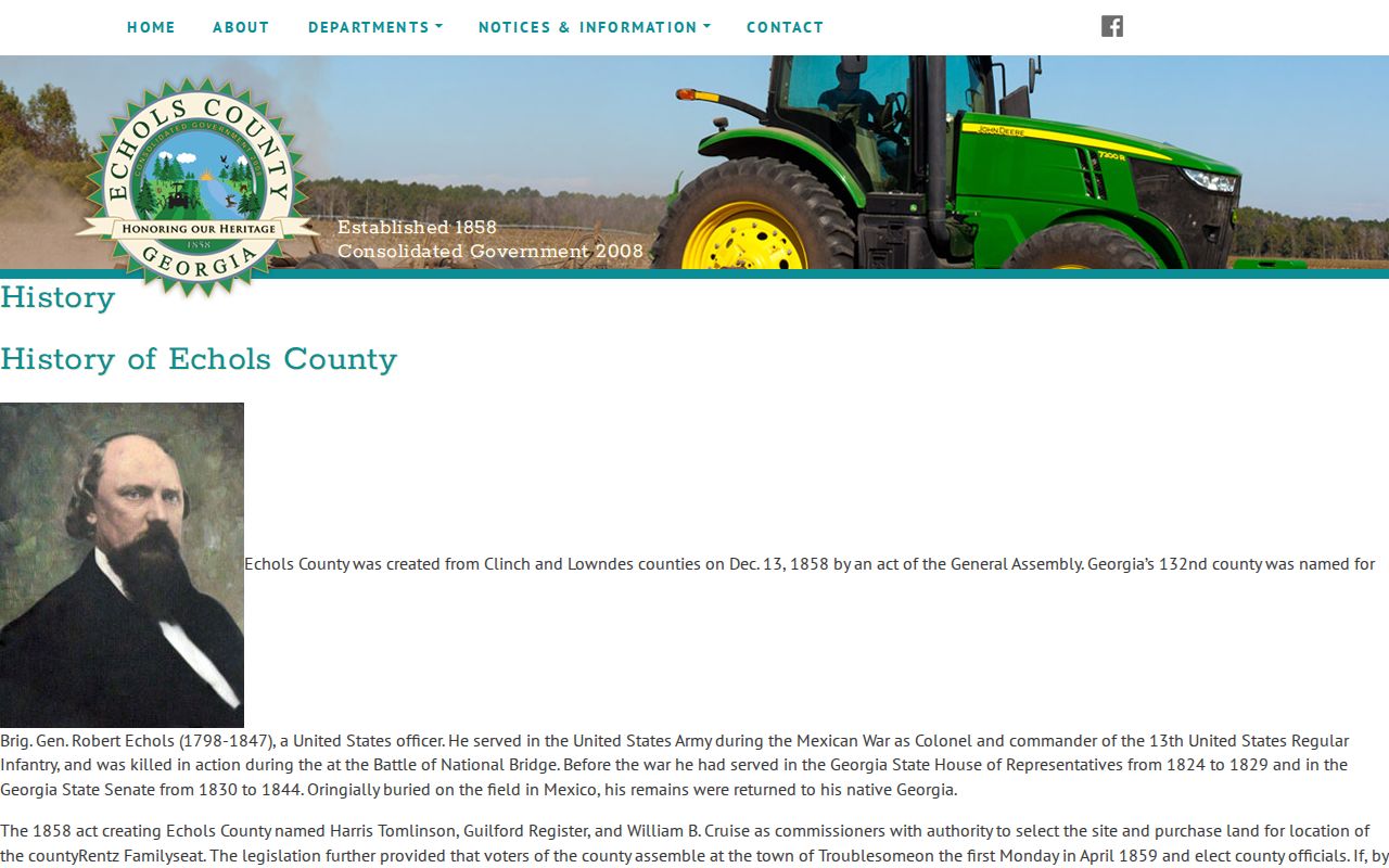 Official Echols County history showing Statenville as an unincorporated county seat